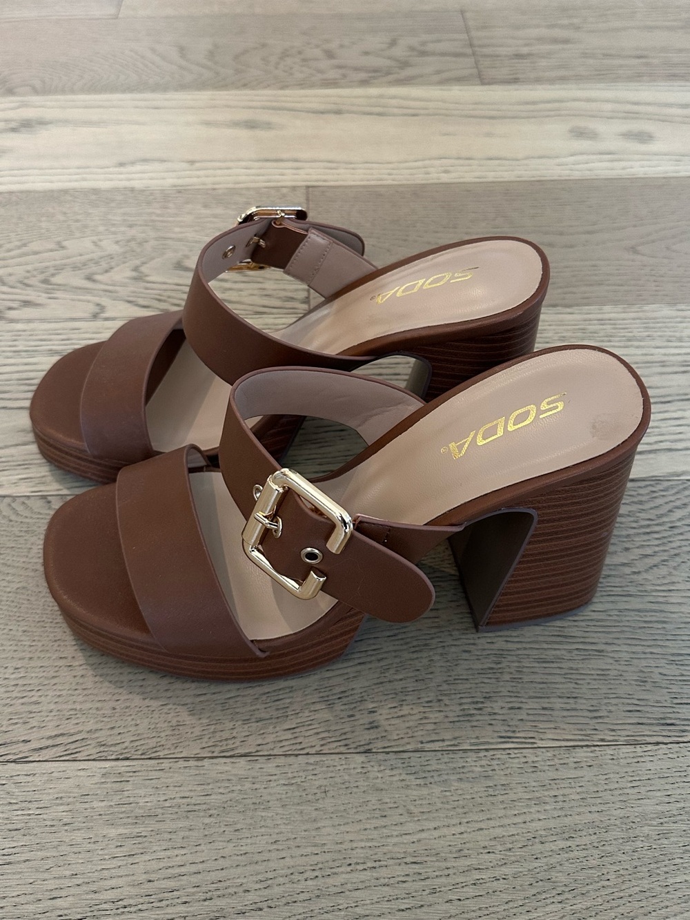 Soda Platform Mule Sandals with Gold Buckle